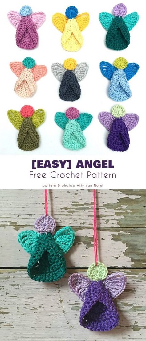 Easy Angel Free Crochet Pattern This lovely angel is very quick to make and is a must for your Christmas tree. A simple pattern, perfect for beginners! Beginner Haken, Crochet Angel, Easy Knitting Projects, Confection Au Crochet, Crochet Simple, Christmas Crochet Patterns, Angel Ornaments, Easy Knitting, Free Christmas