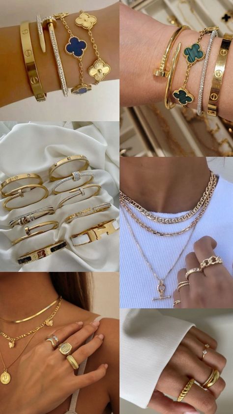 #girly #jewelry #bracelet #necklace #ring #gold Bracelet Combos, Braclets Gold, Dream Accessories, Bracelet Combo, Evry Jewels, Necklace Ring, Jewelry Essentials, Jewelry Bracelet, Girly Jewelry