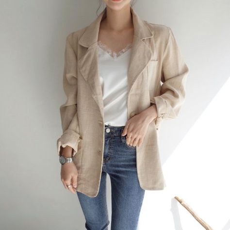 Beige Linen Jacket - Natural linen jacket - Linen jacket for women - Linen womens clothing - Linen B Linen Blazer Outfit Women, Linen Blazer Outfit, Oversized Blazer Outfit, Outfit Mit Blazer, Blazer Linen, Pijamas Women, Blazer Outfits For Women, Blazer Outfit, Stil Inspiration