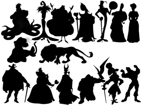 Disney Villains Silhouette, Disney Characters Silhouettes, Silhouettes Disney, Disneyland Dress, Disney Villain Party, Villains Party, Disney Quiz, Disney Silhouette, Disney Silhouettes