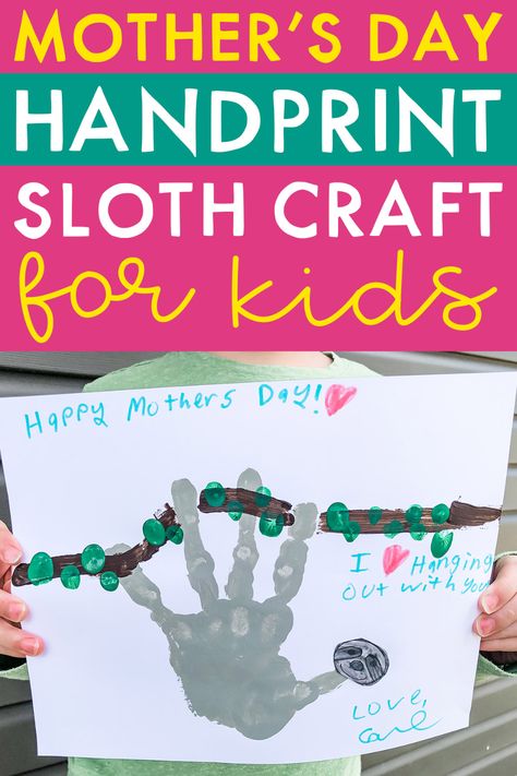 Learn how to make this adorable and easy sloth handprint Mother's Day craft. Give Mom a special homemade gift this year. Children of all ages can make this easy Mother's Day craft, plus it's inexpensive. Name In Cursive, Easy Mother's Day Crafts, Mother's Day Craft, Face Template, Green Craft, Painted Tote, Handprint Craft, Handprint Crafts, Birthday Crafts