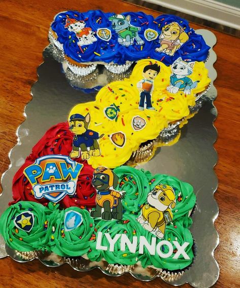 Pull Apart Cupcake Cake Paw Patrol, Number 3 Cupcake Cake Pull Apart Paw Patrol, Paw Patrol Pull Apart Cake, Mighty Pups Cupcakes, Paw Patrol Birthday Pictures, Paw Patrol Pull Apart Cupcakes, Paw Patrol Cupcake Cake, Happy Cupcakes, Paw Patrol Birthday Party Cake