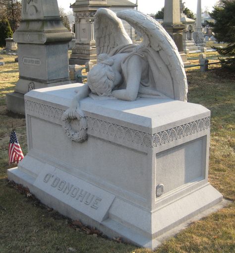 From Green-Wood Cemetery. Someone really grieved the loss of this O’Donohue person, who was probably a soldier: Last Exile, Greenwood Cemetery, Cemetery Angels, Cemetery Statues, Cemetery Headstones, Weeping Angel, Angel Statue, Old Cemeteries, Cemetery Art