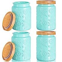 Claplante 4 Pack Large Storage Jar, 25 FL OZ Food Storage Containers with Bamboo Lid, Kitchen Containers Cereal Canisters, Airtight Vintage Jar, Decorative Jar for Candy Snack Cookies Coffee Tea Nuts Snack Cookies, Large Storage Jars, Ceramic Canister Set, Ceramic Canister, Kitchen Containers, Vintage Jars, Clear Glass Jars, Tea Canisters, Decorated Jars