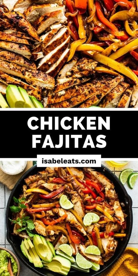 Short on time? Try these 30-minute Chicken Fajitas for a quick and easy Mexican dinner made with juicy chicken with tender peppers and onions. 30 Minute Dinners Healthy, Chicken Fajitas Skillet, Easy Mexican Dinner, Healthy Chicken Fajitas, Isabel Eats, Easy Chicken Fajitas, Easy Skillet Chicken, Guacamole Recipe Easy, Lean Chicken