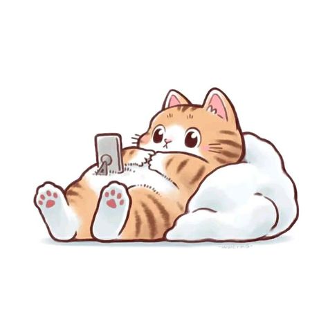 Cute Cat Art Illustrations, Orange Cat Sticker, Cat Stickers Whatsapp, Lazy Cat Drawing, Sorry Cartoon, Cute Cat Wallpaper Cartoon, Avt Cute, Chibi Trio, Orange Cat Drawing