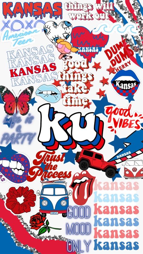 Sticker Collage Wallpaper, Ku Wallpaper, Jean Painting Ideas, Jean Painting, College Collage, College Wallpaper, July Wallpaper, Sticker Collage, Creative Wallpapers