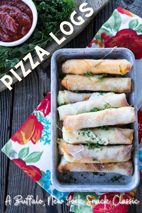 Pizza Logs, Pizza Egg Rolls, Buffalo Pizza, Oven Baked Pizza, Egg Roll Filling, Buffalo Recipe, Ny Pizza, Pepperoni Rolls, Hot Appetizers