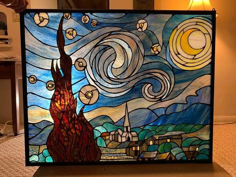 Mosaic Windows, Gogh Paintings, Mermaid Wall Decor, Mosaic Murals, Stained Glass Window Panel, Stained Glass Diy, Starry Night Van Gogh, Mosaic Wall Art, Stained Glass Designs