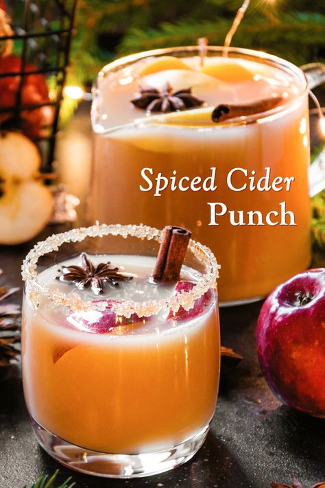 Spiced Cider Punch Recipe with Non-Alcoholic Option (Vegan) Fall Mocktails Non Alcoholic Easy, Fall Punch Recipes Non Alcoholic, Almond Joy Martini Recipe, Thanksgiving Punch Non Alcoholic, Fall Mocktail Non Alcoholic, Punch Recipes Non Alcoholic, Thanksgiving Drinks Non Alcoholic, Fall Punch, Recipe With Ginger