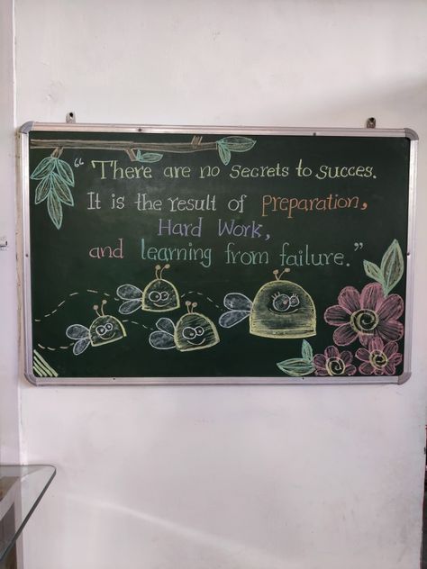 Blackboard Decoration Classroom, Black Board Decoration, Black Board Decoration Ideas School, Classroom Charter, Class Board Decoration, School Chalkboard Art, Attendance Register, Learning From Failure, Chalk Markers Art