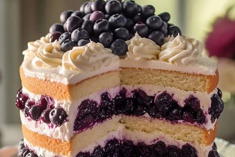 Nova Scotia's Blueberry Cream Cake - recipestasteful Blueberry Torte Recipes, Blueberry Coconut Cake, Nova Scotia Blueberry Cream Cake, Blueberry Ice Cream Cake, Blueberry Cream Cake, Cheesecake Ice Cream Cake, Gluten Free Icing, Blueberry Torte, Facebook Recipes