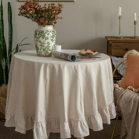 Retro Farmhouse Ruffle Round Tablecloth - Elegant White Cotton Table Cover | Perfect for Kitchen, Picnics, and Weddings | 70 Round | Flounces Trim | Washable | Handmade with 100% Cotton Round Table Baby Shower, Round Tablecloth Ideas, Table With Tablecloth, Round Table Cloths, Ruffle Tablecloth, Baby Shower Table Cloths, Table Baby Shower, Table Cloth Round, Ruffled Tablecloth