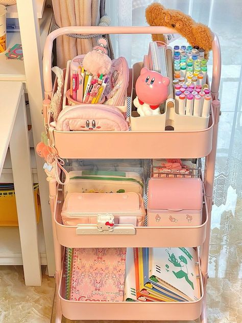 Raskog Cart, Study Desk Decor, Cute Stationary School Supplies, Cute School Stationary, Dorm Room Ideas, Pastel Room, Pinterest Room Decor, Study Room Decor, Cute Desk