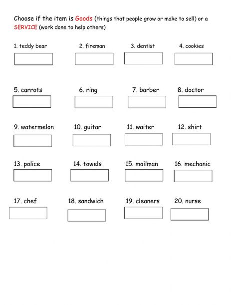 Goods And Services Worksheet, Business Worksheet, Pre Algebra Worksheets, Distance Formula, Homeschooling Curriculum, Common And Proper Nouns, Motion Graphs, Kindergarten Colors, Spanish Worksheets