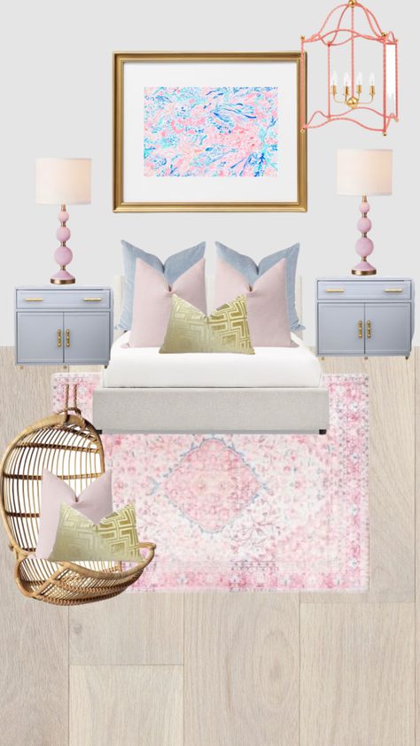 #myfirstshuffle Pink And Blue Room Aesthetic, Blue And Pink Room, Pink Blue Bedroom, Pink And Blue Room, Blue Room Aesthetic, Aspen Bedroom, Colourful Bedroom, College House, College Dorm Room Decor