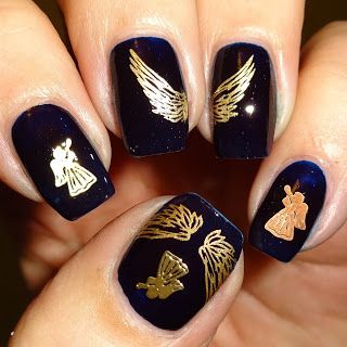 Angel Nail Art Design, Angel Wings On Nails, Christmas Angel Nails, Angel Wing Nail Design, Lucifer Nails, Angel Wings Nail Art, Angel Nails Designs, Wings Nails, Angel Nail Art