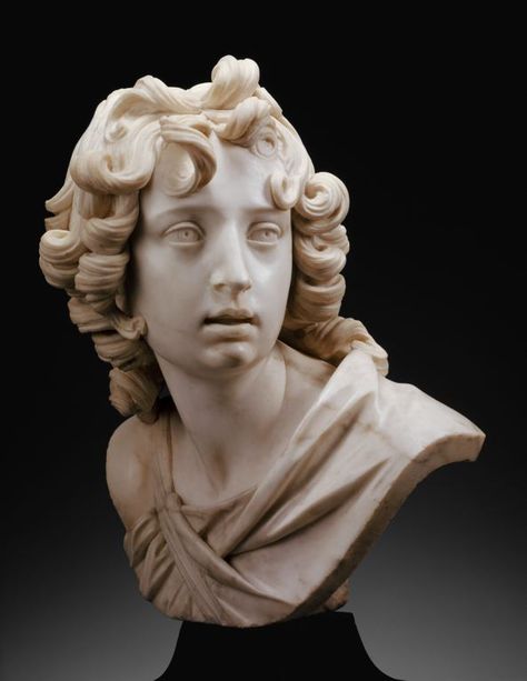 Francesco Mochi  Italian, 1580-1654    Bust of a Youth (Saint John the Baptist?), 1630/40    Marble, on variegated black marble socle Saint John The Baptist, Marble Bust, Classic Sculpture, The Art Institute Of Chicago, Marble Statues, Saint John, Marble Sculpture, Portrait Sculpture, John The Baptist