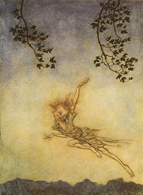 Puck Midsummer, Shakespeare Midsummer Night's Dream, Fairy Books, Celtic Fairy, A Midsummer Night's Dream, Midsummer Night's Dream, Arthur Rackham, Midsummer Nights Dream, Images Vintage