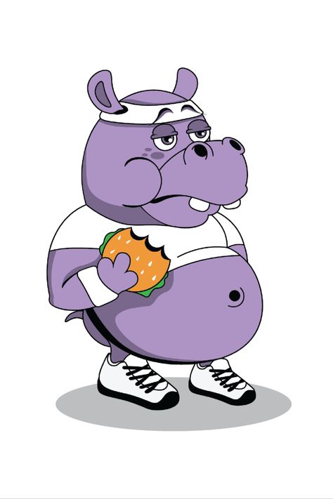 Hippo Eating Burger on Cheat Day by Yosafat8😁 Hippo Eating, Eating Burger, Cheat Day, Drawing Challenge, Cartoon Character, Cartoon Characters, Drawings