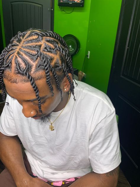 Males Braided Hairstyles, Two Strand Twist With Heart, Men’s Flat Twist Styles, Flat Twist On Men, Men’s Flat Twist, Men Flat Twist, Male Hair Braids, Flat Twist Hairstyles Men, Kamakazi Twist Men