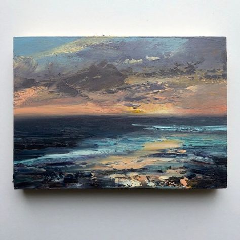 Oil Colour Painting Ideas, Ocean Acrylic Painting, Art Ideas Painting, Ideas Illustration, View Sunset, Sunset Point, Oil Painting Inspiration, Small Canvas Paintings, Sea Side