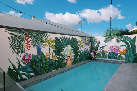 Residential Pool Mural - NickyCreate Pool Mural, Mural Artist, Residential Pool, Tropical Pool, Wall Painting, Mural, Pool, Outdoor Decor, Wall