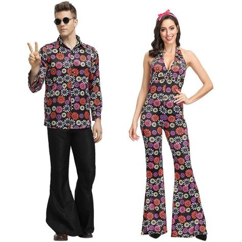 Retro 60s 70s Disco Hippie Costume 💮 #fancydress #hippiecostume #freedelivery Flowy Pants Outfit, Tin Man Costumes, Couples Cosplay, Best Couples Costumes, Disco Costume, Halloween Carnival Party, Vintage Disco, Moda Hippie, Couple Costume