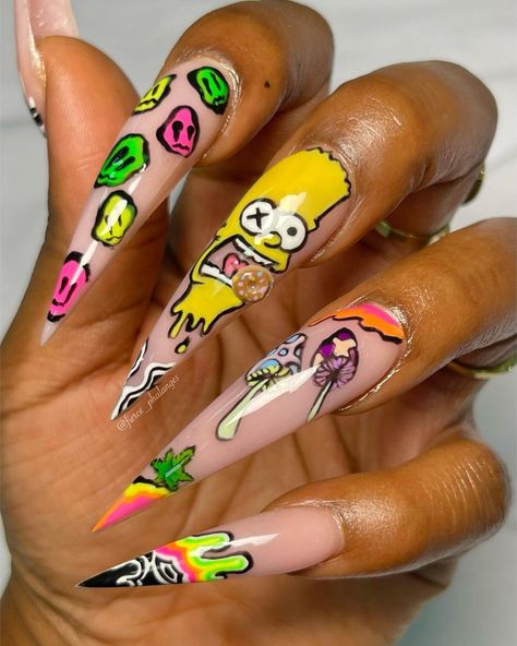 Rae Williams’s Instagram post: “I got a txt from my dad this morning saying he’s proud of me, and honestly I’m so proud of myself too. Trippy Bart 🥴all hand painted,we…” Grafitti Nails, Nails Practice, Rose Nail Art, Nail Salon Design, Diy Acrylic Nails, Proud Of Myself, Rose Nails, Long Square Acrylic Nails, Nail Tattoo