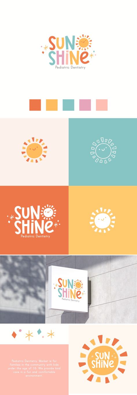 Kids Logo Brand, Office Logo Design, Sunshine Logo, Pediatric Office, Kids Branding Design, Baby Logo Design, Office Logo, Kids Logo Design, Baby Logo