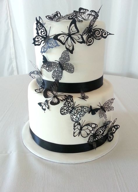 Dragonfly Cake, Black White Cakes, Butterfly Wedding Cake, Black And White Wedding Cake, Butterfly Birthday Cakes, Quinceanera Cakes, Diy Wedding Cake, White Cakes, Cake Shapes