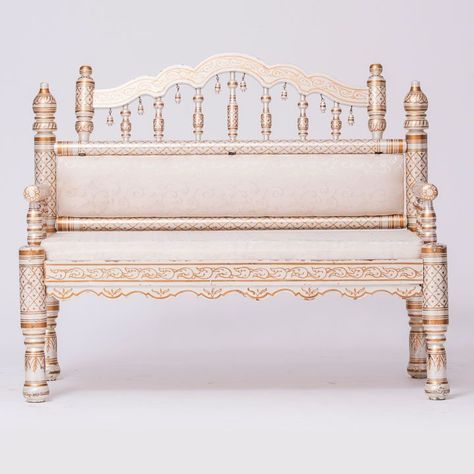 Sankheda Furniture, Gold Paint, Vanity Bench, Seat Cushion, Bride And Groom, Love Seat, Seat Cushions, Bench, Upholstery