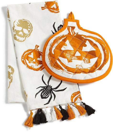 Martha Stewart Collection 2-Pc. Pumpkin Kitchen Set, Created for Macy's Martha Stewart Halloween, Pumpkin Kitchen, Halloween Kitchen Towels, Adornos Halloween, All Saints Day, Halloween Kitchen, Fun Halloween Decor, Diy Holiday Decor, Oven Mitt