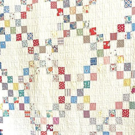 B+C Heritage quilts & antiques on Instagram: "Double Irish Chain ca 1930’s 89 x 86” $485 ⭐️sold ⭐️ ks   You don’t see too many Irish chain quilts with such a colorful array of prints … and I love the link of this one! I especially love the postage stamp border that finished off this woman a fine work making this quilt. She’s in pristine condition and such a nice weight. She’s been washed and she’s ready to be gently used in your home.  If you would like to claim this quilt, please comment “yes please” and send me a message with your name and mailing address  Payment can be made via Venmo or PayPal.  Postage is complimentary in the continental US. 🇺🇸  Thank you so much for shopping our quilts! B & C 💗" Double Irish Chain Quilt Pattern, Double Irish Chain Quilt, Irish Chain Quilt Pattern, Irish Chain Quilt, B + C, Postage Stamp, Postage Stamps, Your Name, Quilt Patterns