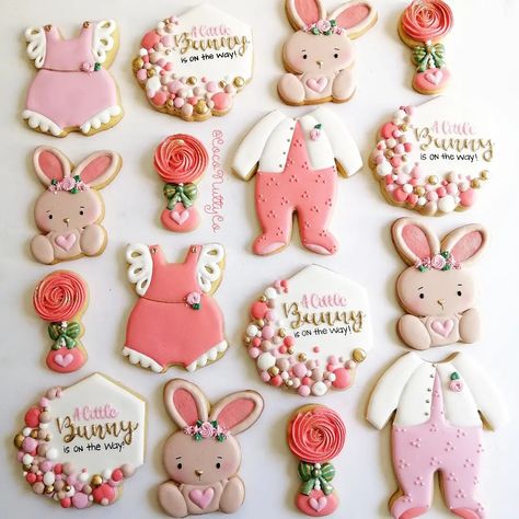 Bunny Baby Shower Cookies, Bunny Baby Shower, Shower Cookies, Baby Shower Cookies, Cut Out Cookies, Icing Cookies, Baby Bunnies, Royal Icing Cookies, Cookie Cake