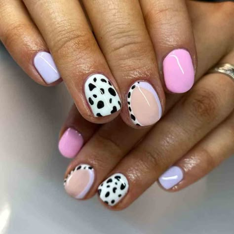 Purple Gel Nails, Cow Print Nails, Cow Prints, Western Nails, Cow Nails, Builder Gel Nails, Dots Nails, Nail Photos, Print Nails