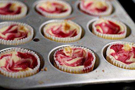 IMG_2869 by eatswellwithothers, via Flickr Raspberry Cheesecake Bites, Cheesecake Cupcakes Recipe, Mini Cheesecake Bites, Raspberry Swirl Cheesecake, Swirl Cupcakes, Swirl Cheesecake, Wedding Cake Recipe, Cheesecake Cupcakes, Cheesecake Bites