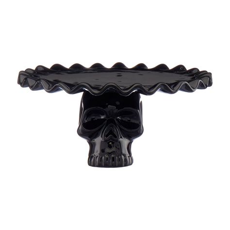 Serve up your Halloween treats in a spooky style with this black, skull cake stand. The stand sits upon a skull, making it a great addition for Halloween parties. Punk Rock Bedroom, Diy Wall Hanging Decorations, Halloween Tea Party, Skull Cake, Pumpkin Bowls, Metal Pumpkins, Pumpkin Garland, Spooky Style, Artificial Pumpkins