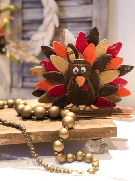 Wood Biscuit Wreath DIY · Just That Perfect Piece Fall Turkey Crafts, Crafts Using Wood Biscuits, Diy Wooden Turkey Wood Crafts, Wood Biscuit Crafts Diy, Wooden Biscuit Crafts, Wood Turkey Crafts, Wood Biscuits Crafts, Wood Biscuit Crafts, Diy Turkey Crafts