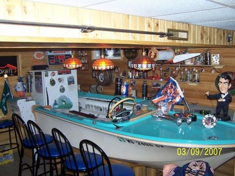 Boat recycling done right! Boat Repurpose Ideas, Repurposed Boats Ideas, Old Boat Repurposed, Reclaimed Boat Furniture, Bar Made From Old Boat, Rustic Outdoor Bar, Boat Furniture, Boat Bar, Nautical Furniture