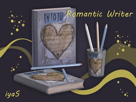 soloriya's Romantic Writer set The Sims Resource, Sims Resource, The Sims, Bookends, Sims 4