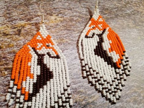 Fringed Earrings, Native Earrings, Stitch Earrings, Animal Print Earrings, Native Beading Patterns, Fox Earrings, Beaded Earrings Native, Beaded Earrings Diy, Brick Stitch Earrings