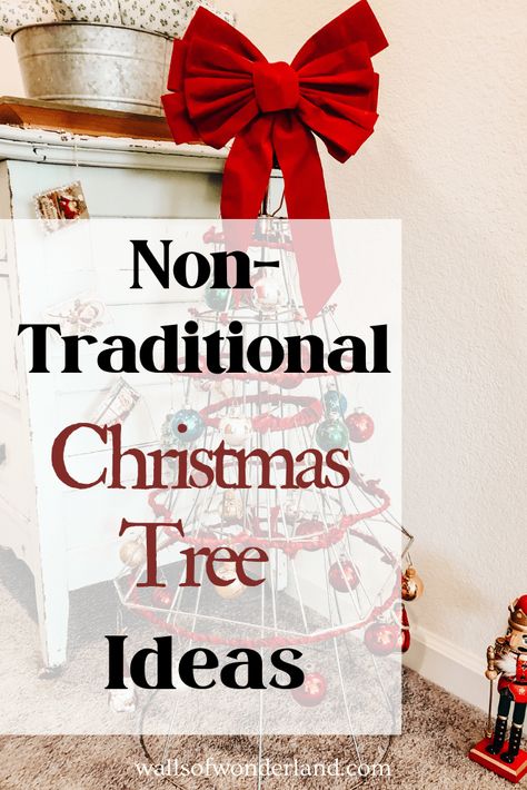 Christmas Tree Ideas Without Ornaments, Non Tree Christmas Tree, Creative Christmas Tree Alternatives, Christmas Tree No Tree Ideas, Christmas Tree Ideas Without A Tree, Instead Of A Christmas Tree Ideas, Interesting Christmas Tree Ideas, Alternative For Christmas Tree, Hanging Christmas Ornaments Without A Tree