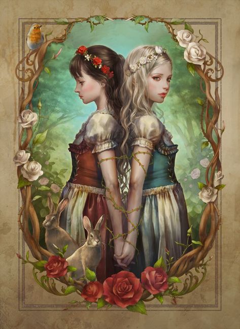 Snow White And Rose Red, Arte Sketchbook, Arte Inspo, Fairytale Art, Arte Fantasy, 영감을 주는 캐릭터, Fantasy Artwork, 그림 그리기, Pretty Art