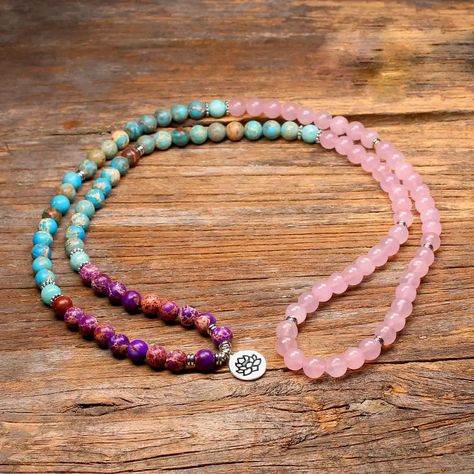 Pink Rose Quartz Mala Bracelets $32.47 bit.ly/3hCYQMU Rose Quartz Mala, Lotus Pendant, Amazonite Stone, Pink Rose Quartz, 108 Mala Beads, Rose Quartz Stone, Onyx Bracelet, Mala Bracelet, Mala Necklace