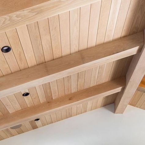 White Oak Ceiling, Oak Ceiling, Vaulted Ceiling Beams, Pitched Ceiling, Vaulted Ceiling Living Room, Tongue And Groove Ceiling, Timber Ceiling, Ceiling Detail, Wood Beam Ceiling