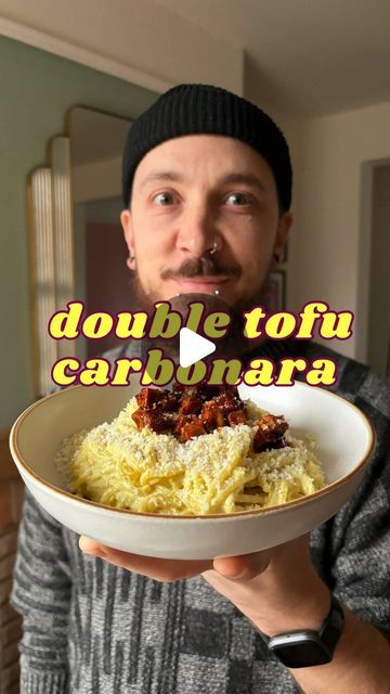 Macro Friendly Tofu Recipes, Silken Tofu Sauce Recipes, Tofu Spaghetti, Smoked Tofu Recipe, Tofu Bacon, Silken Tofu Recipes, Vegan Carbonara, Sticky Tofu, Tofu Pasta