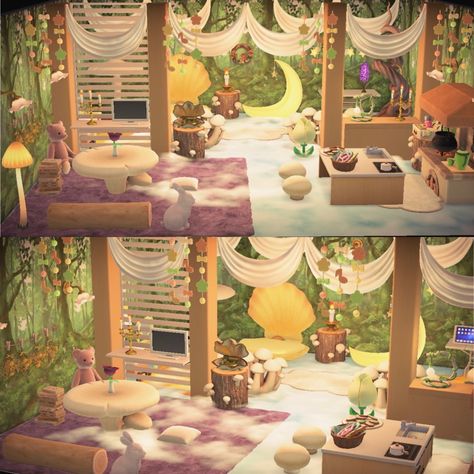 Tia Animal Crossing House, Acnh Hhp Melba, Muffy Animal Crossing House, Acnh Fairytale House, Acnh Melba House, Animal Crossing Vacation Home Ideas, Fairytale Animal Crossing, Acnh Vacation Home, Fairy Core Animal Crossing