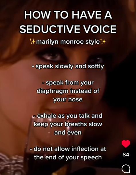 How To Get A Seductive Voice, Femfatale Aesthetic, How To Be More Lady Like, How To Become Sexier, How To Have Charisma, Maneater Tips, How To Be Sexier Tips, How To Feel Sexier, Seductress Aesthetic