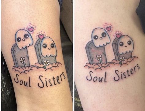 Halloween Tattoos For Best Friends, Three Sister Tattoos, Soul Sister Tattoos, My Little Pony Tattoo, Cute Halloween Tattoos, Matching Bff Tattoos, Maching Tattoos, Emo Tattoos, Cute Matching Tattoos